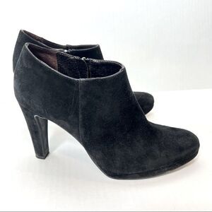 Sesto Meucci Italy Platform Heeled Ankle Booties Black Suede Almond Toe Size 9